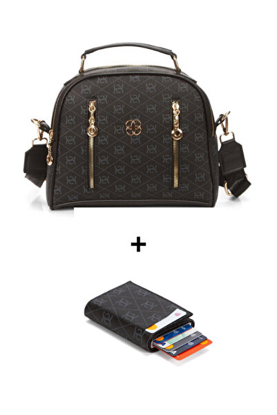 Newish Polo Women's Patterned Daily Crossbody Bag – Black with Gold Zipper De...