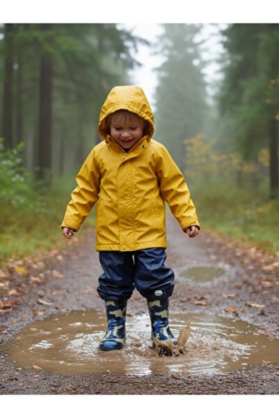 casso Unisex Mavi Kamuflaj Erkek Çocuk Plastik Asla Su Geçirmez İçi Kürklü Ya...