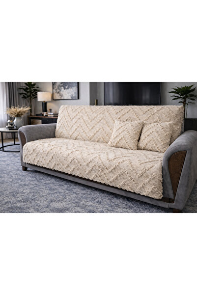 ÖZDAĞ HOME CONCEPT Chenille Sofa Cover 175X210 cm + 2 Throw Pillows 43X43 cm ...