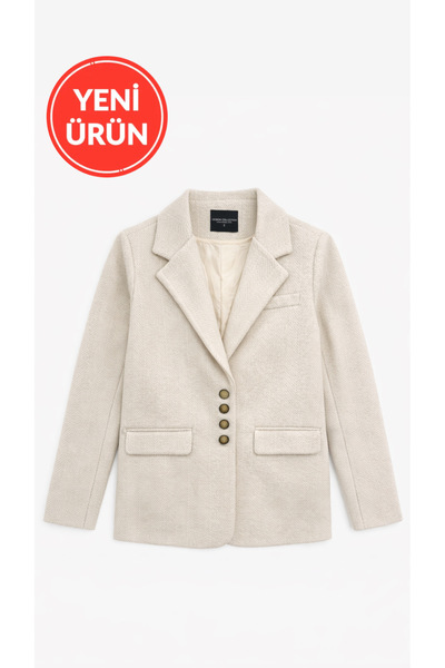 Perryes Cropped Women's Double Breasted Lapel Stamp Blazer Jacket