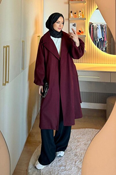 Hazamoda Diana Balon Kol Coat Burgundy
