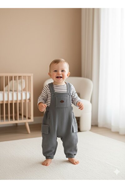 Babydola Baby Boy Salopet Suit 2 Pieces Linen Gardener 100% Cotton