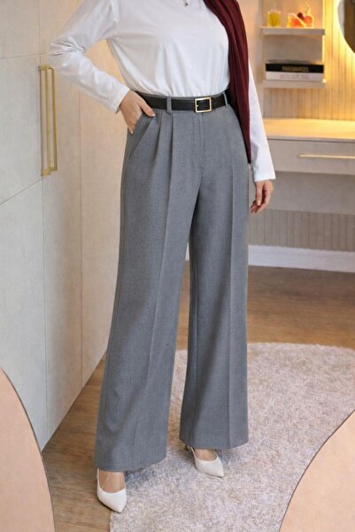 Şulemoda Giyim Palazzo Belted Trousers Gray