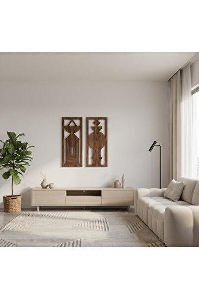 AS TASARIM LAZER Bohem Serisi 2'li Ahşap Tablo Seti - 25x56 cm Modern Duvar D...