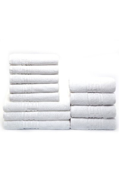 Plush Set of 12 Towels for Hands/Face/Body, 100% Cotton, 550 g/m², White