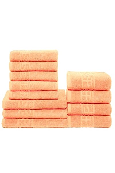 Plush Set of 12 Towels for Hands/Face/Body, 100% Cotton, 550 g/m², Peach