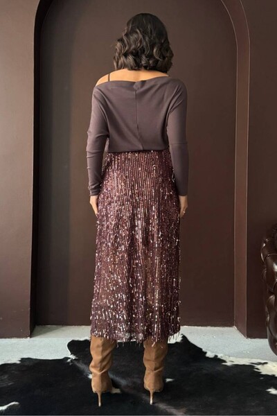 MADAMMERY Tassel Sequin Evening Dress Midi Skirt