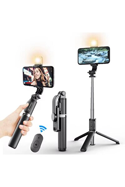 Moxti Led Işıklı Selfie Çubuğu Bluetooth Kumandalı Kablosuz Tripot Selfie Mon...