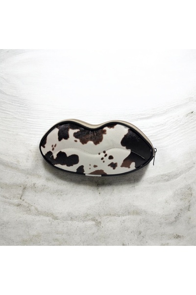 violena İnek Desenli Dudak Formlu Mini El Çantası / Makyaj & Aksesuar Çantası