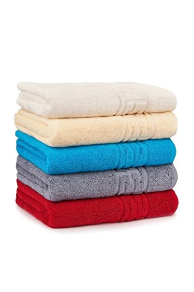 OEM Set of 5 Towels, 70x140 cm, Red, Gray, White, Turquoise