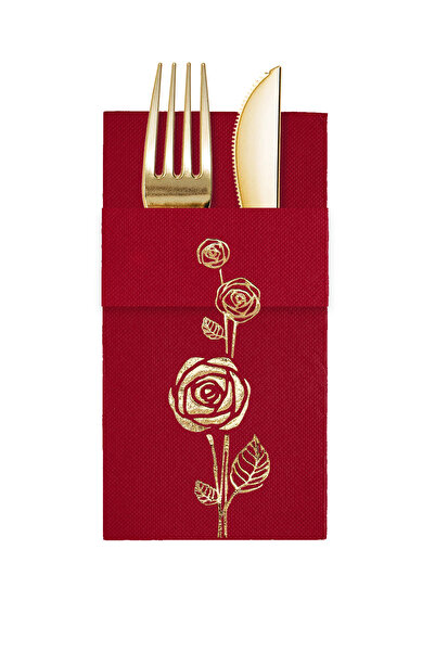 Story 40X40 cm Gold Foil Roses Patterned Burgundy Colored Paper Napkins with ...