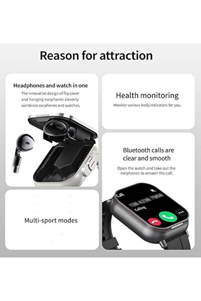 SMART BARRY Smartbarry A70 Smart Watch with Built-in Wireless Earbuds, Black