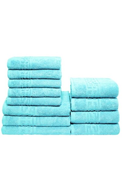 Plush Set of 12 Towels for Hands/Face/Body, 100% Cotton, 550 g/m², Light Turq...