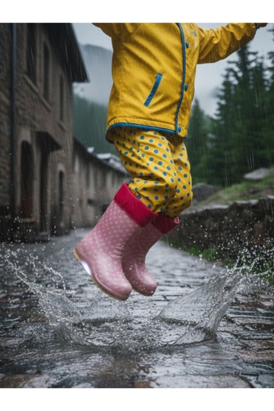 casso Puantiyeli Kız Çocuk Plastik Asla Su Geçirmez İçi Kürklü Yağmur Çizmesi...