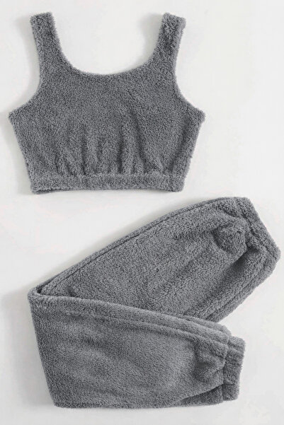 Risil-Nu Company Plush Suit Sleeveless Strap Plush Fleece Bottom Top Tracksui...