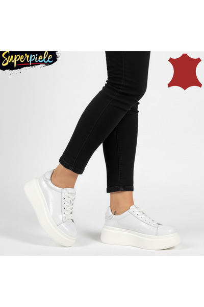 ANGEL BLUE Women's casual shoes made of genuine patent leather with high soles