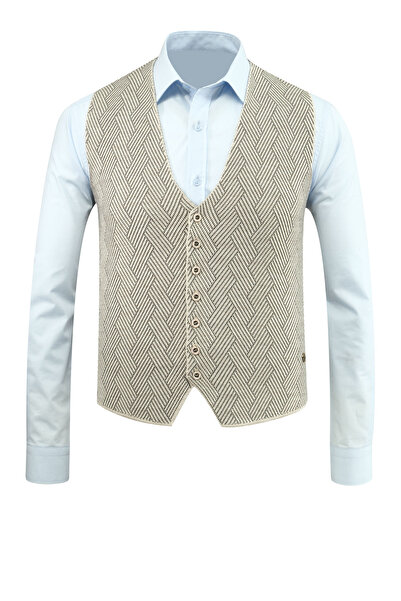 ÇİZGİ Men's Buttoned Vest Without Pockets Patterned Steel Knit Classic Fit
