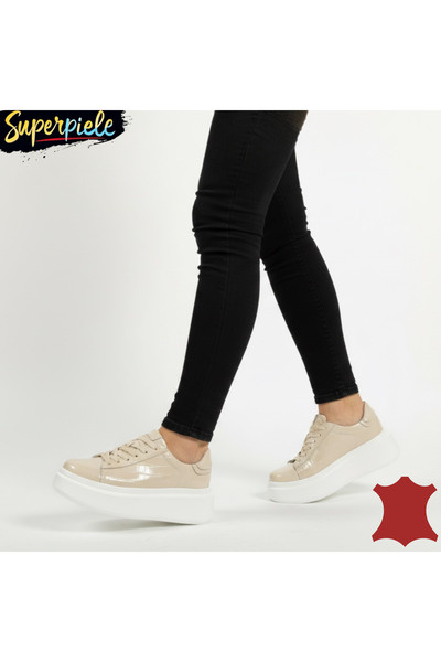 ANGEL BLUE Women's casual shoes made of genuine patent leather with high soles