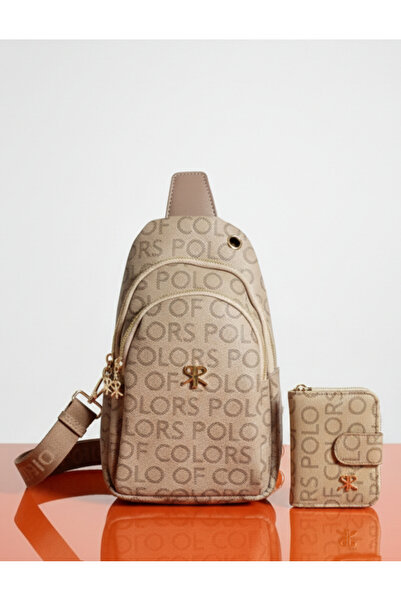 Çanta Trend Polo of Colors Cream Women's Adjustable Strap Mink Monogram Body ...