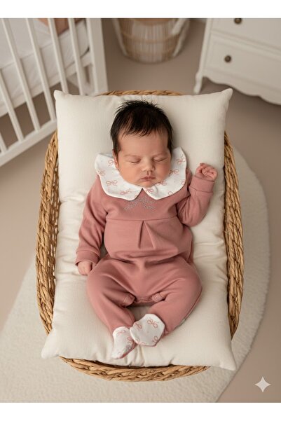 Babydola Baby Girl Romper Peter Pan collar Bow Detailed 100% Cotton