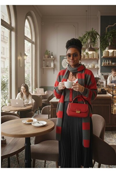 Nisantasimoda Striped Scarf Cardigan