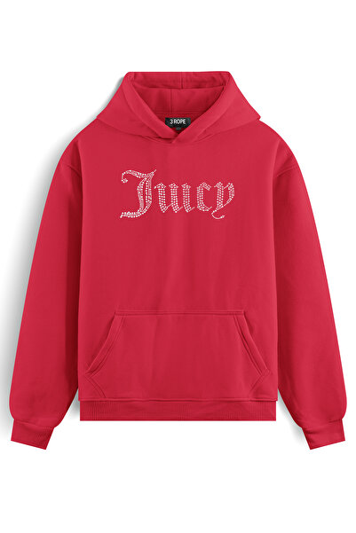 3 ROPE Juicy Double Rhinestone Stone Printed Oversized Hooded Fleece Inside S...
