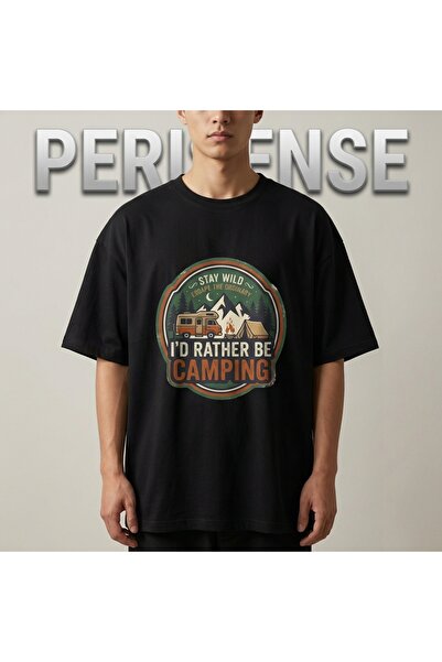 PERISENSE Unisex I'D Rather Be Camping Printed Premium Combed Cotton Oversize...