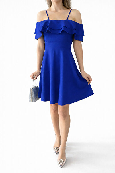 Cuyka Women's Off-Shoulder Ruffled Scuba Crepe Dress