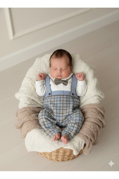 Babydola Baby Boy Romper Salopet Plaid Pattern 100% Cotton One Piece