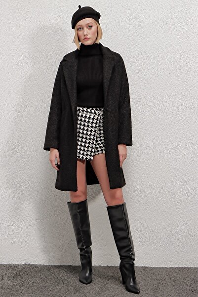 Yasmy Collection معطف بوكلت أسود اللون بزر واحد وجيب مزدوج مبطن للنساء HZL22W...