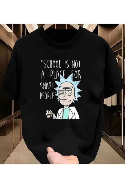 LELVANİ Unisex School Is Not a Place for Smart People Printed Black T-Shirt