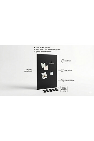 RİVO HOME DECOR 30 X 50 cm Black Decorative Metal Magnetic Board Magnet Board...