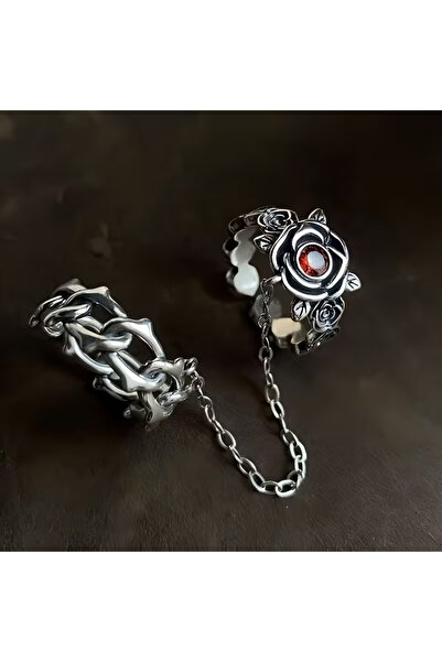 CARAVSTORE Flower Detail Double Adjustable Gothic Style Ring