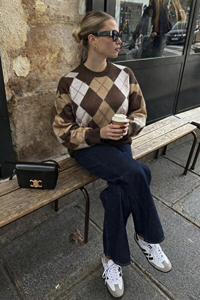 markazzi Cream Beige Fleece-Lined Baklava Patterned Di̇maz Sweater