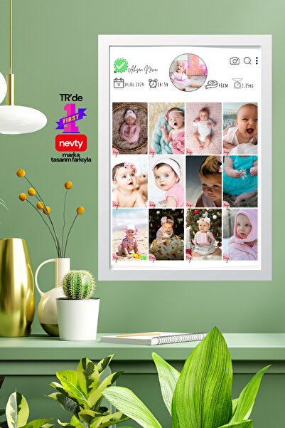 Mobil Sohbet Temalı Bebek Gelişim Tablosu; Kişiye Özel Çerçeveli/Çerçevesiz 1 Yaş Milestone Poster