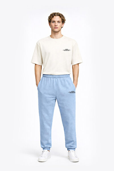 Logo Baskılı Bebek Mavisi Unisex Lastikli Eşofman Altı
