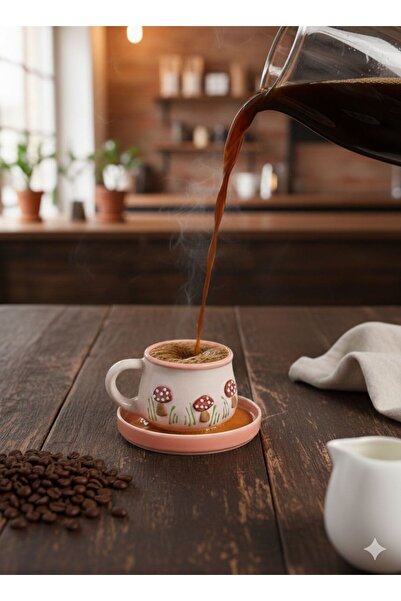 Zühre KABARTMALI MANTAR DESENLİ TABAKLI KUPA BARDAK