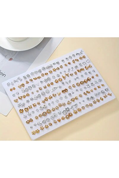 ZC ZERİVA CONSEPT 10 Çift Karışık Gümüş ve Altın Renkli Minimal Arkası Plasti...