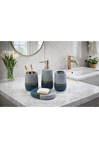 DEVADA HOME Okyanus Seramik Banyo Aksesuar Seti 4 Parça Banyo Seti