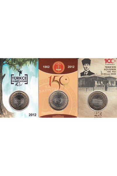3Alp Koleksiyon 3 Lü, 1 Lira Para Kiti Seti, T.B.M.M 100. YILI - SAYIŞTAY 150...