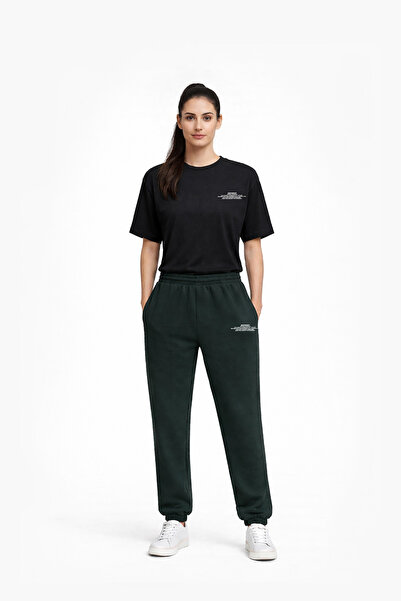 Logo Baskılı Nefti Yeşil Unisex Lastikli Eşofman Altı