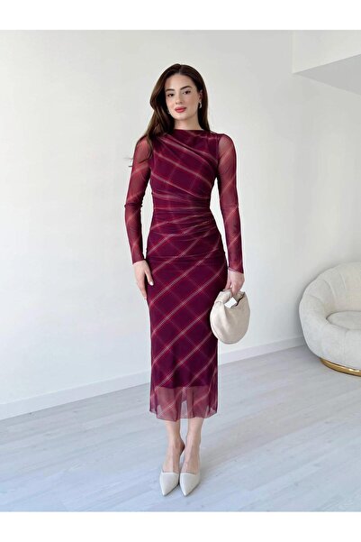 Lensia Rochie din tul cu guler căptușit