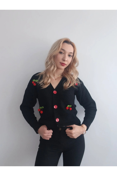 C'RİT Kiraz Desenli Triko Hırka