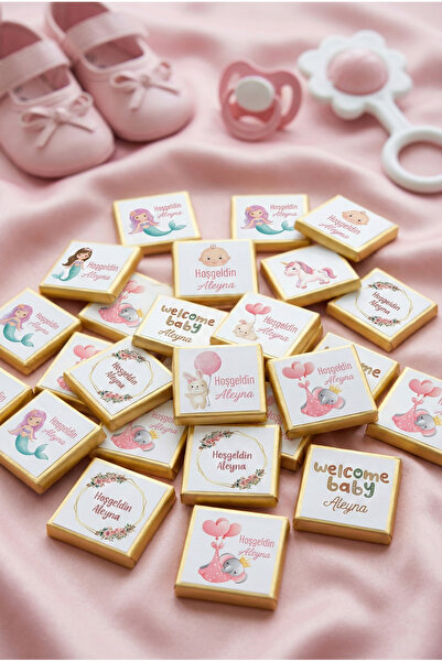 Runrux Kişiye Özel İsimli Kız Bebek Çikolatası 20 Adet - Hoşgeldin Bebek Hedi...