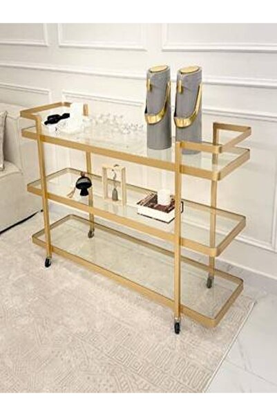 CN Gold serving trolley with a transparent glass top – 3 tiers, luxurious mod...