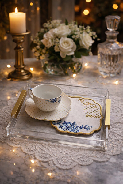 Empressco Şeffaf Pleksi Düz Kulp Tepsi, Şık ve Kullanışlı 1 Adet