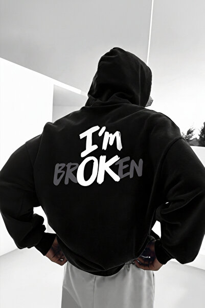 EFFRENATU سويت شيرت I Am Broken مطبوع عليه قصة فضفاضة