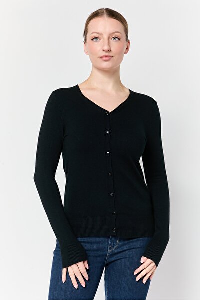 Buzz Women V Neck Plain Sweater, Black