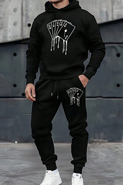 EFFRENATU طقم بدلة رياضية من بوكير كاردز قصة فضفاضة بغطاء رأس