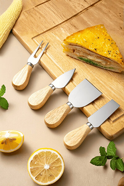 Mithra Life Bamboo Handle 4-Piece Steel Cheese Presentation Serving Knife Set...